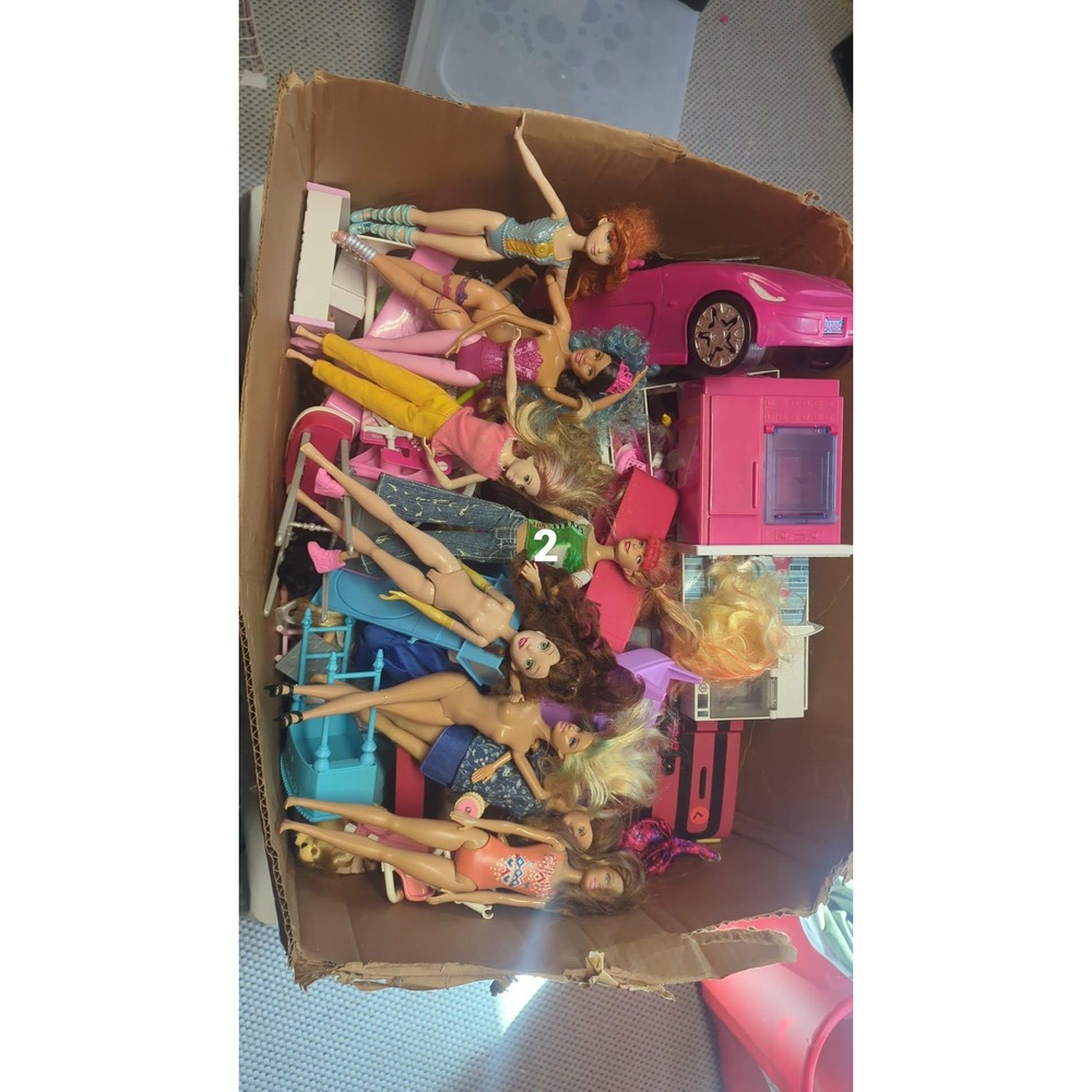 Barbie Doll Lot with Pink Convertible Cars Furniture and Accessories Mattel